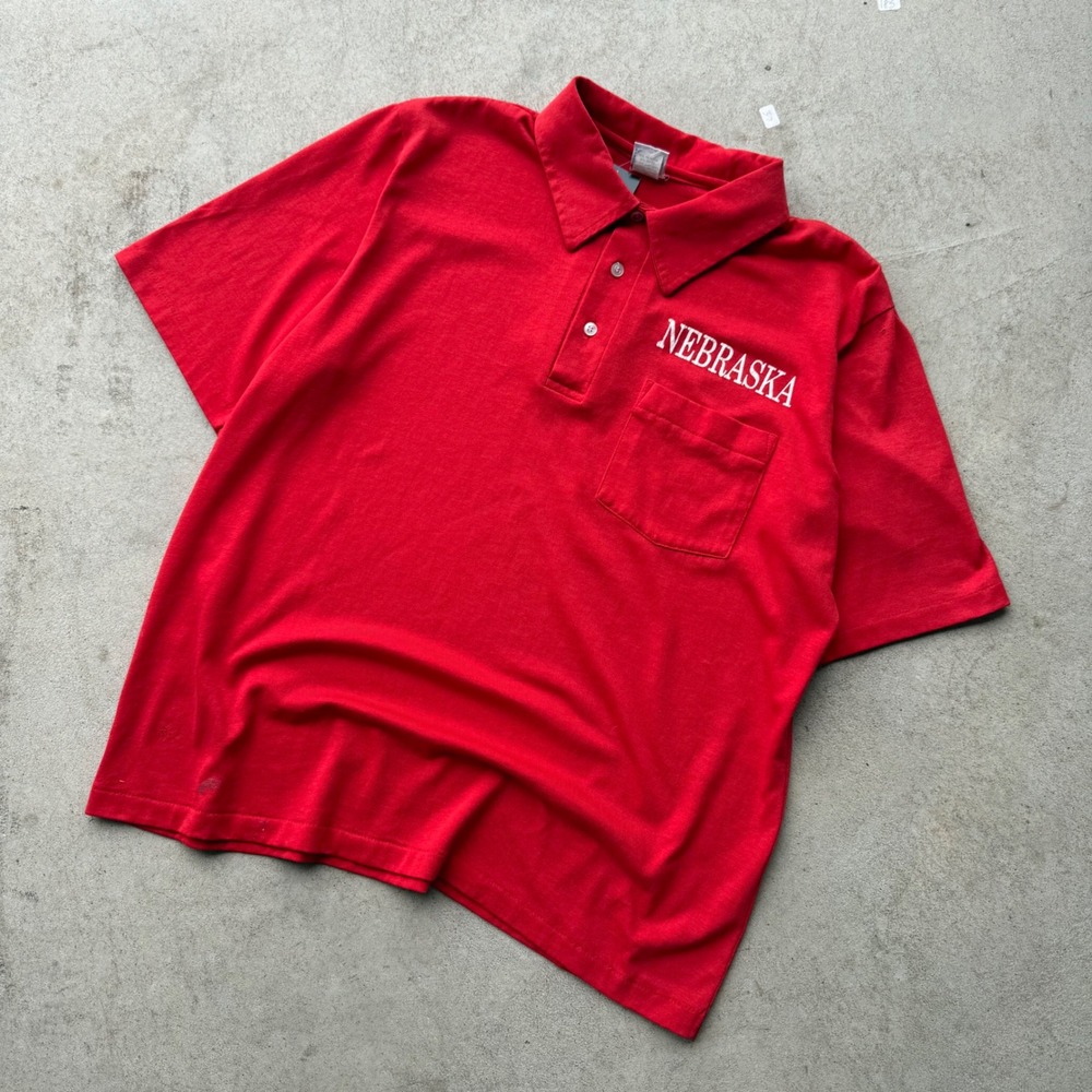 90s Mens Hartwell Nebraska Embroidered Pocket Polo Shirt Red Large